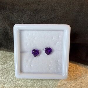 African Amethyst 2pc Heart Loose Gemstones in Collectors box 1.35 CTS